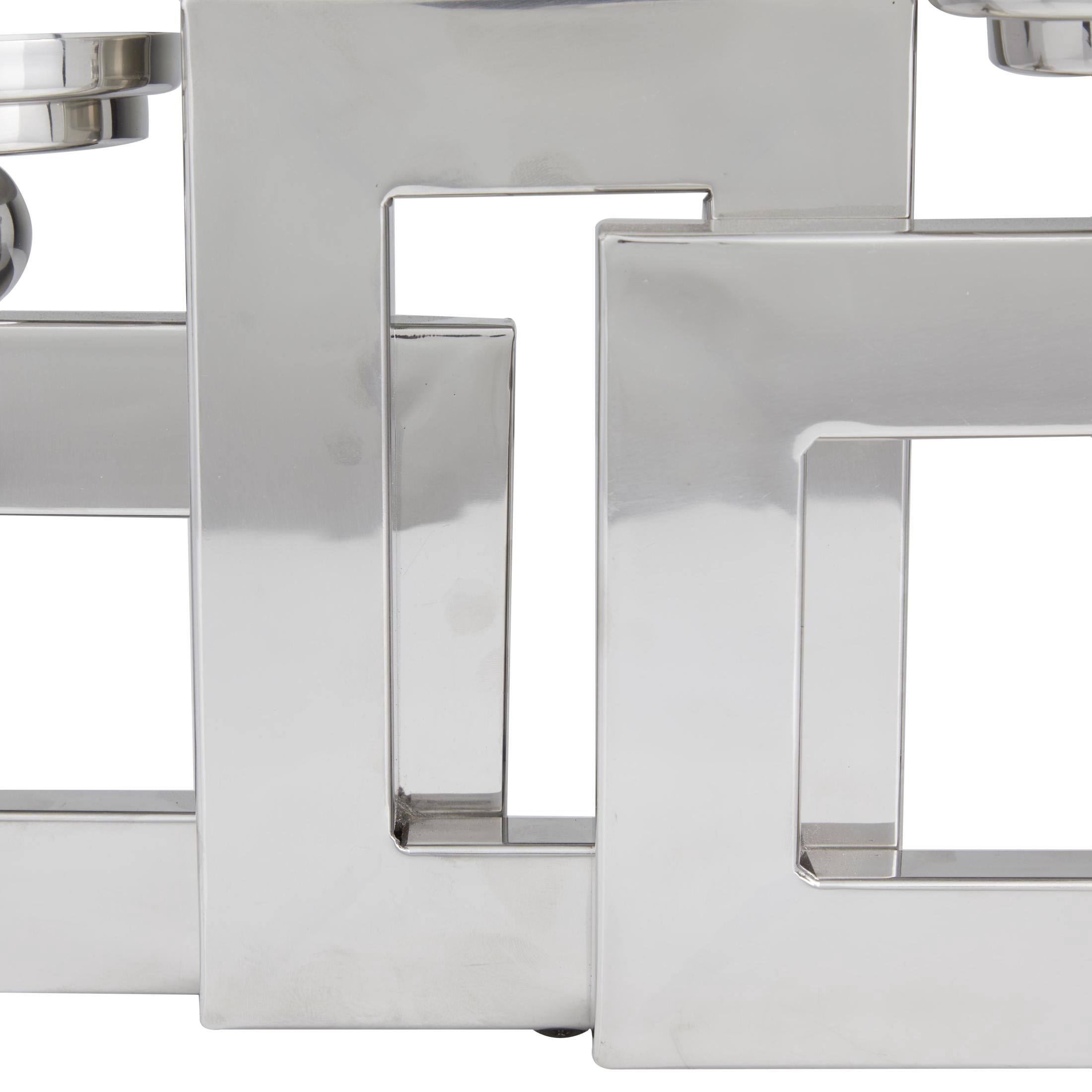 DecMode 3 Candle Silver Stainless Steel Metal Pillar 3 Plate Candle Holder