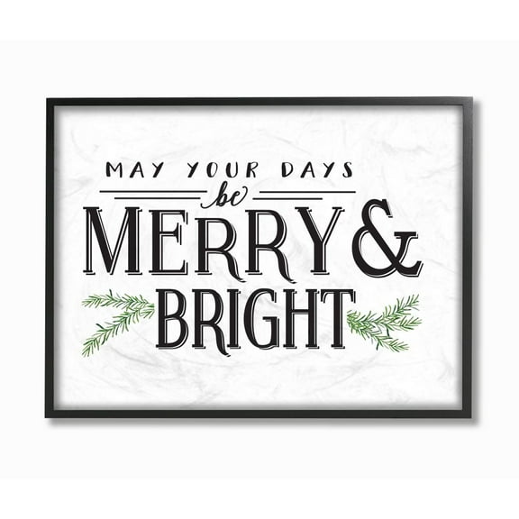Stupell Industries Merry And Bright Christmas Holiday Word DesignFramed Wall Art By Artist Lettered and Lined