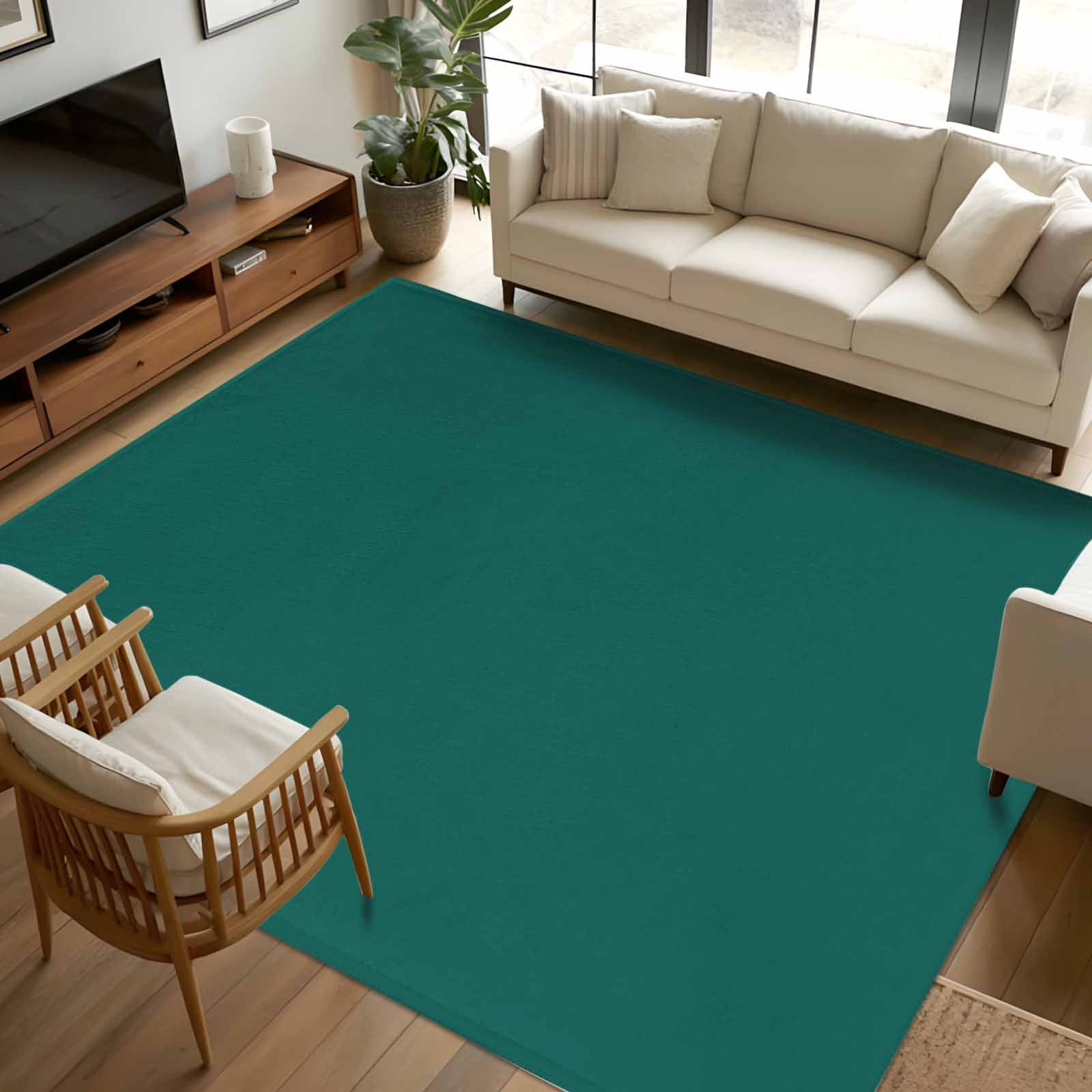 Dark Green 6x9 Area Rugs, Farmhouse Solid Green Color Modern Art Non-Skid Rubber Backing Large Rectangle Rugs - Living Room Bedroom Home Office, Indoor Floor Mat Carpets Washable Rug