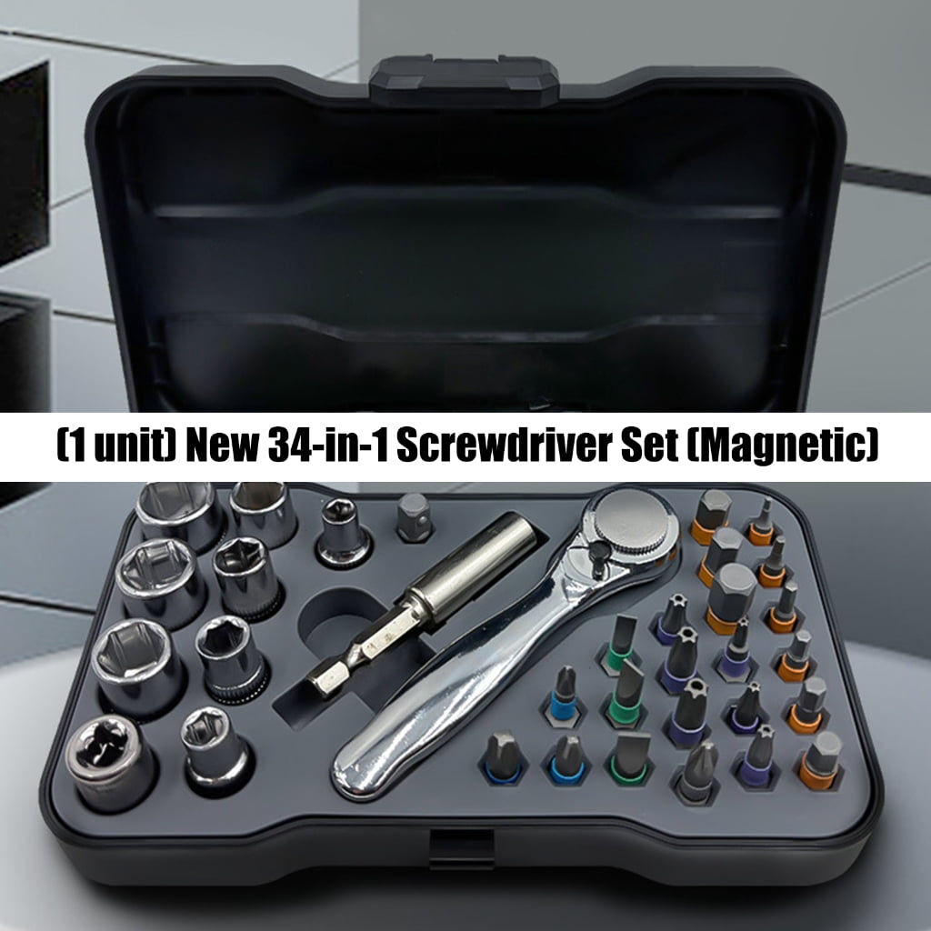 34 Piece Screwdriver Set With Alloy Steel Bits Ergonomic Handle For Craft Repairs