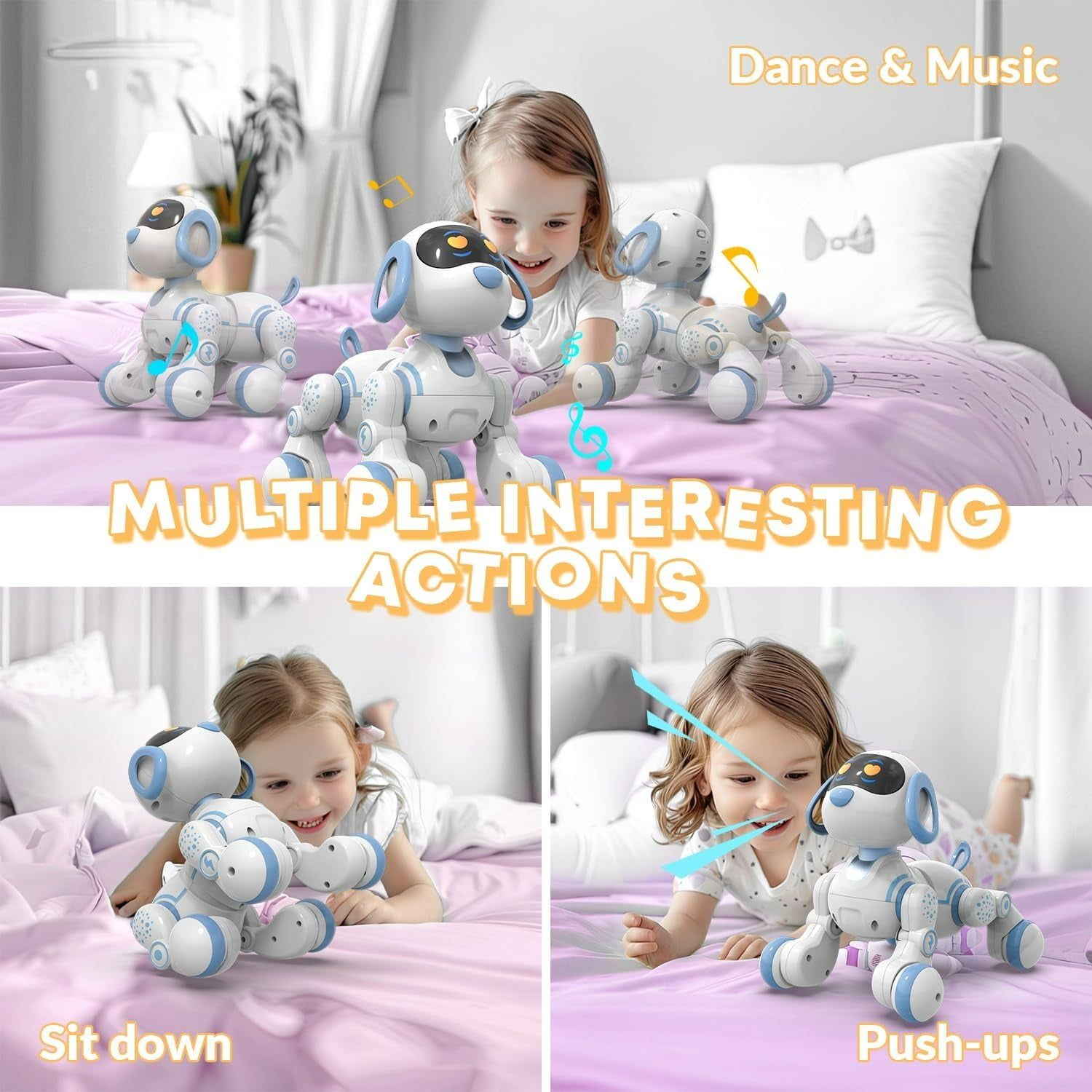 Ficcug Remote Control Robot Dog for Kids, Intelligent Programmable Interactive Puppy Pet Toys with Touch Sensing,Dance & Music,Gift for 3 4 5 6+ Ages Boys Girls,Blue