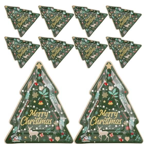 BERTDOMD 10pcs Holiday Paper Plates Tree Disposable Plates for Party Appetizer Dessert Dinnerware Winter Party Supplies Green and Gold