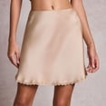 thumbnail image 7 of ClodeEU Womens High Waist Satin A-Line Skirt,Elegant Silky Satin Mini Skirt with Lace Trim Khaki,Womens Plus S, 7 of 7