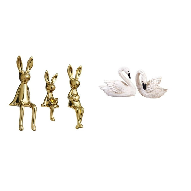 Figuras de cisnes y conejitos, esculturas de animales, estatuas de resina, adorno de mesa de escritorio para decoración del hogar, oficina, dormitorio