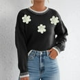 thumbnail image 5 of Womens Cute Sweaters with Flowers Knitted Crewneck Pullover Loose Casual Trendy Colorblock Tops Long Sleeve (M, Black), 5 of 7
