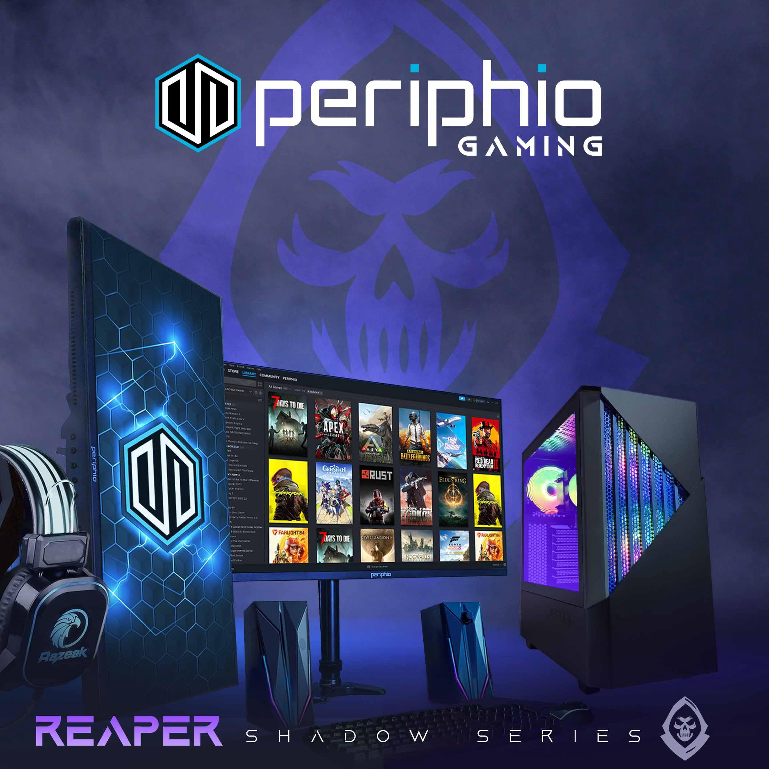 Periphio Reaper Gaming PC, AMD Ryzen 5 5500 up to 4.4GHz with Raddeon RX 6500 XT 4GB GPU (Gaming Optimized), 16GB RAM, 1TB SSD, WiFi, Windows 11 Desktop, Black, Full Battlestation