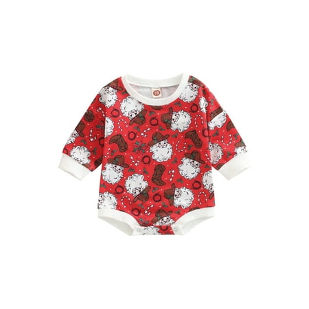 

Baby Girls Boys Christmas Romper Santa Claus Boots Print Round Neck Long Sleeve Jumpsuits Autumn Casual Bodysuits
