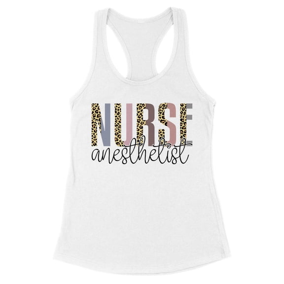 Anesthetist Nurse Leopard Print Tank Top Fitted Racerback Women's Large White