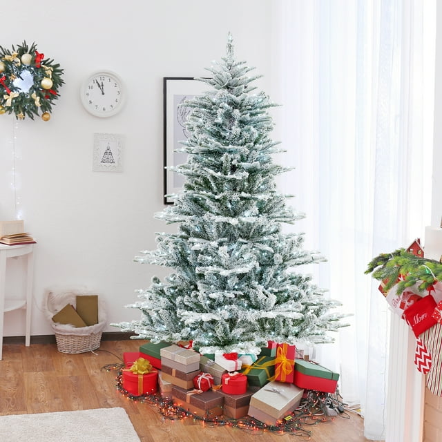 Costway Árbol de Navidad artificial con nieve de 180 cm con 661 puntas de PVC y PE 500 luces LED