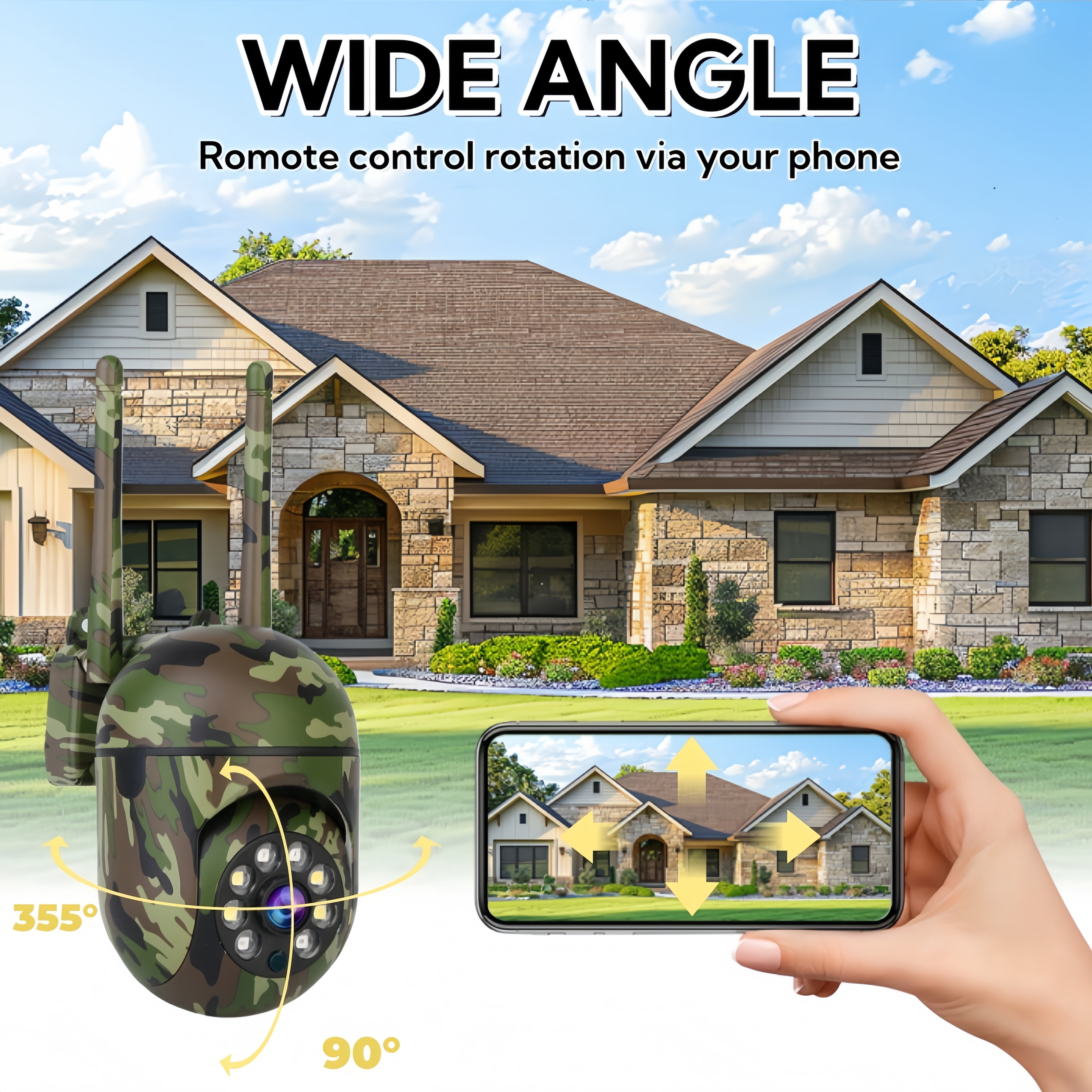 Outdoor Camouflage PTZ Security Camera, 1080P Full-Color Night Vision, Dual Antenna 2.4G WiFi, Motion Detection, Two-Way Audio, Waterproof Surveillance Camera.