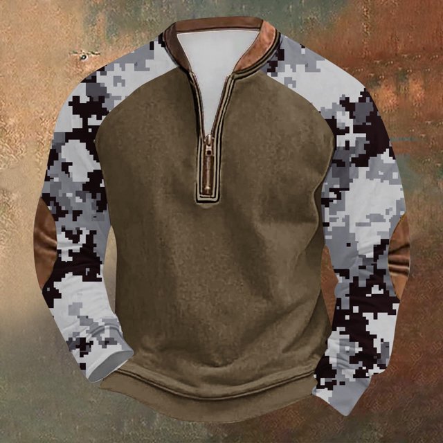 Blusas y camisas de manga larga con cuello redondo para hombre, sudadera con capucha de cuello redondo con cremallera y estampado, sudadera de manga larga, blusa de poliéster para hombre