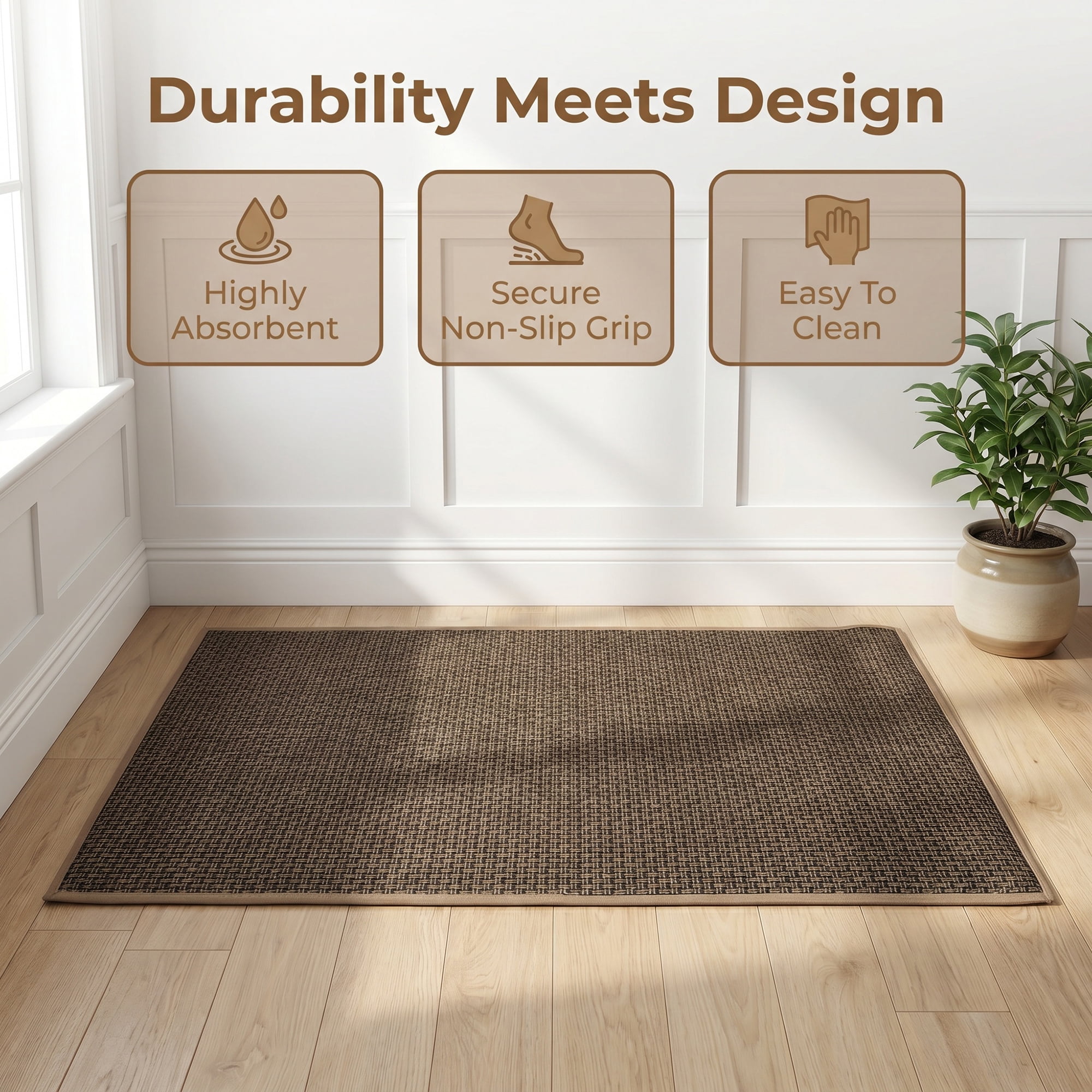 Unique Bargains Geometric Kitchen Rugs Absorbent Cotton Blend Runner Rug Brown 30" x 18"