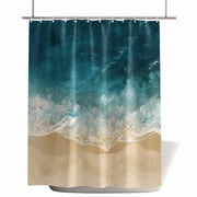 Shower Curtains for Bathroom-72"x84",Teal Blue Coastal Ocean Beach Theme Waterproof Bath Curtain Grommet Shower Curtain Set with Hooks,Wave Coastal Sandbeach Washable Bath Accessories