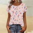 thumbnail image 2 of Uaswgudfs Women's Blue White Striped Print Henley Short Sleeve Tops Casual Button Blouses Summer T Shirts for Daily Wear Red XL, 2 of 8