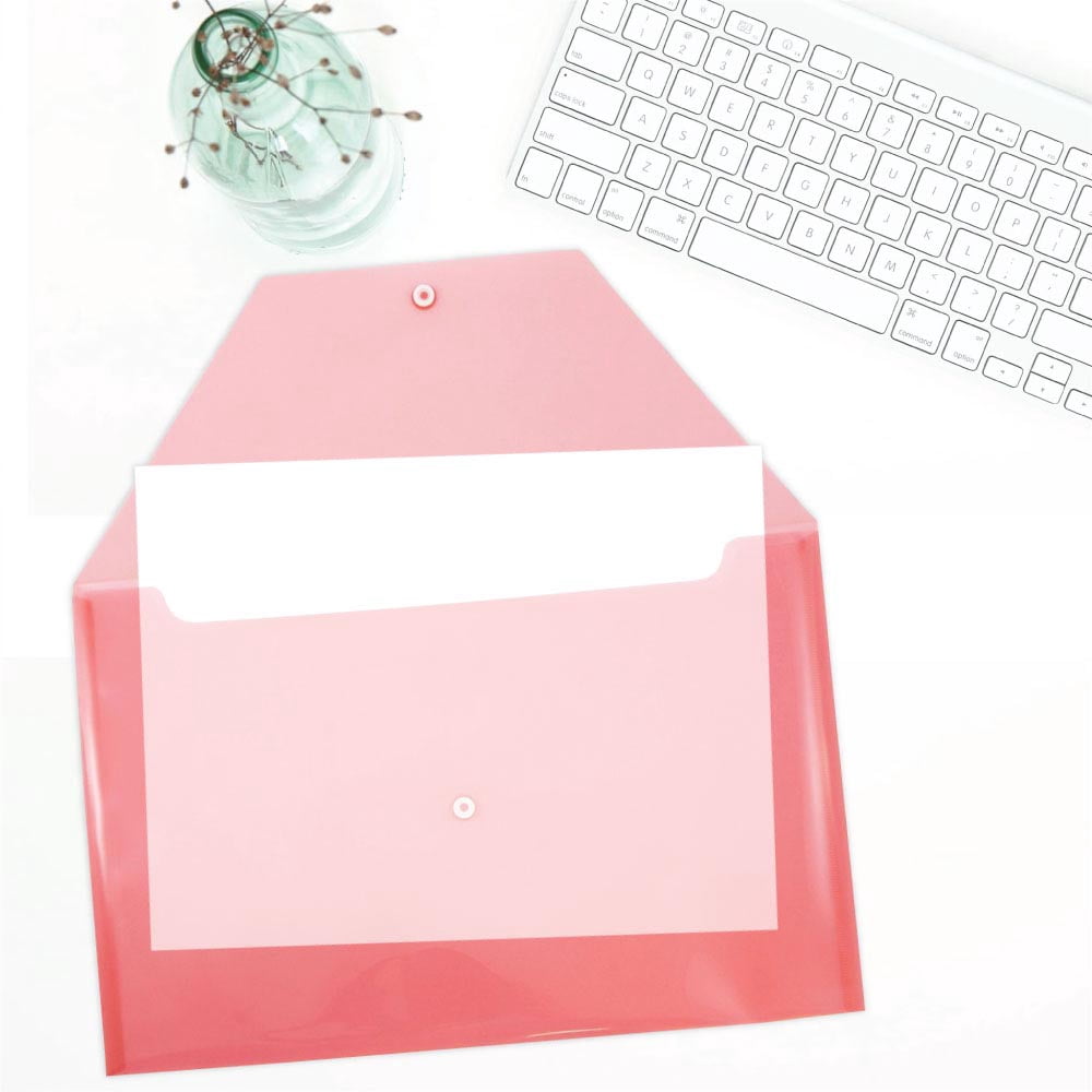 JAM Paper Plastic Snap Envelopes, 9.8x14.5, 12/Pack, Red
