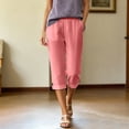thumbnail image 5 of Shadoumai Capri Pants for Women Summer Casual Cropped Linen Pants Pull on Elastic Waist Side Pockets Bottoms Button Hem Trousers, 5 of 6