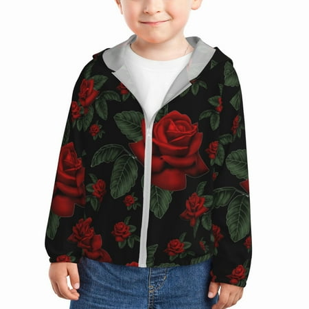 

Sun Hoodie for Kids Roses Long Sleeve Swim Fishing Shirts Sun Protection Zip Up Jacket Clothing Athletic Hoodie
