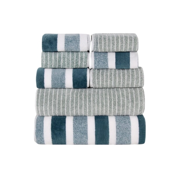 Toallas para Lavar la Cara Set de Rayas Anchas de Terciopelo de Cara 4 Toallas 2 Toallas de Baño 2 Paños de Lavado Toallas de Baño Súper Absorbentes