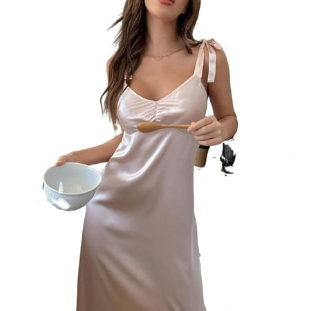 

Casual Plain Sweetheart Nightgowns Baby Pink Sleeveless Women Nightgowns & Sleepshirts
