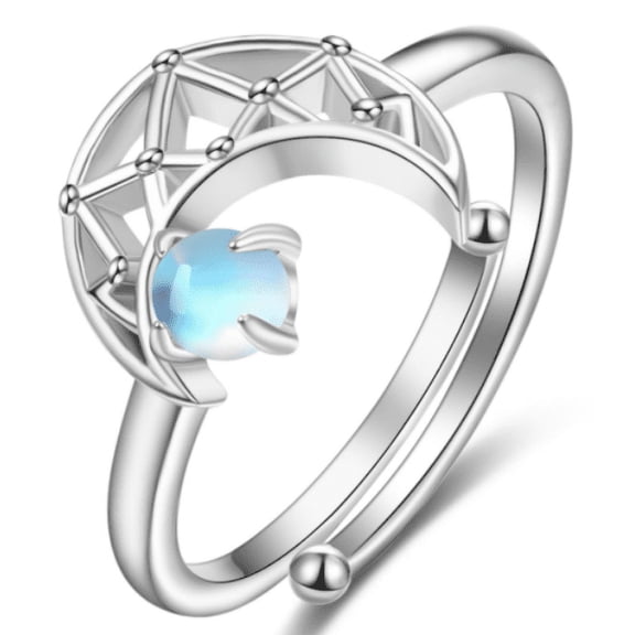 TANGPOET Moon Rings for Women 925 Sterling Silver Crescent Moon Ring Open Adjustable Womens Ring Gift Christmas Birthday