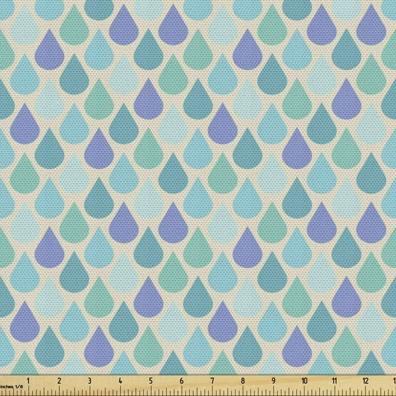 Ambesonne Teal Fabric by the Yard Upholstery, Colorful Water Droplets, 5 Yards, Aqua Teal Lavender