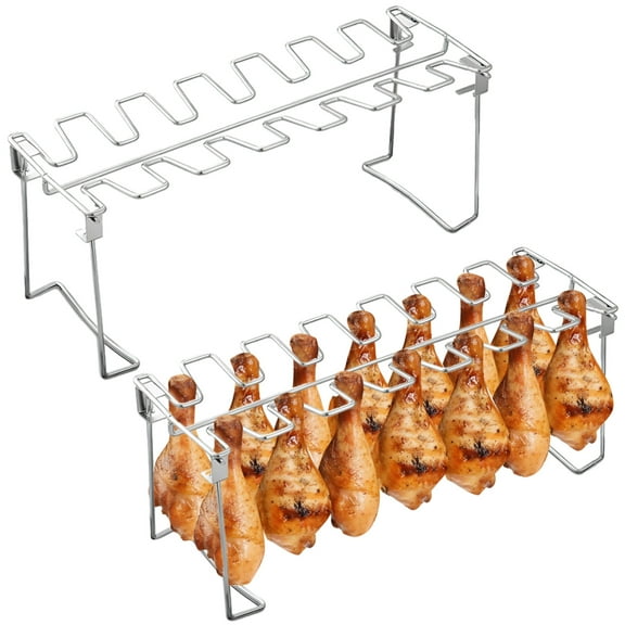 2 Pcs 14-Slot Stainless Steel Chicken Wing and Leg Rack for Grilling, Foldable Design, Perfect for Outdoor BBQs and Smokers, High-Temperature Resistant, Easy to Clean