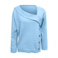 thumbnail image 5 of Comdrip Women's Asymmetrical Off Shoulder Knit Sweater Long Sleeve Loose Fit Wrap Fall Pullover with Side Buttons Blue L, 5 of 6
