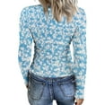 thumbnail image 4 of Ribbed Knit Tops for Women Long Sleeve Crewneck Slim Fitted Floral Print Basic Tee Blouses, 4 of 5