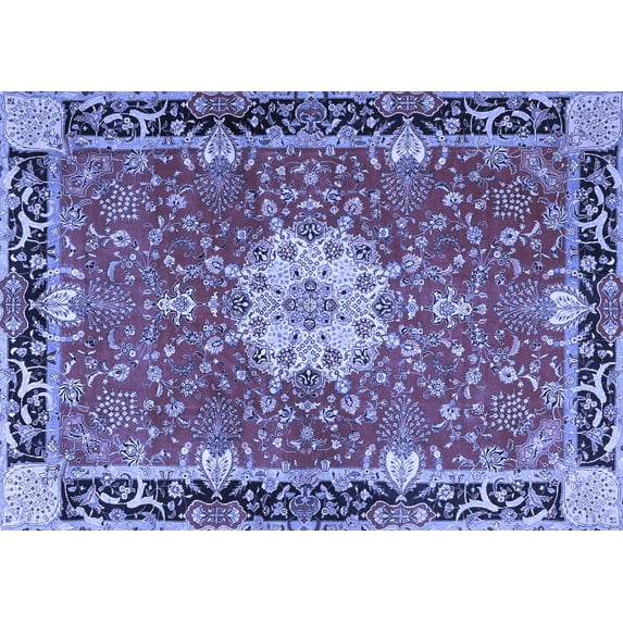 Ahgly Company Machine Washable Indoor Rectangle Persian Blue Traditional Area Rugs, 5' x 8'