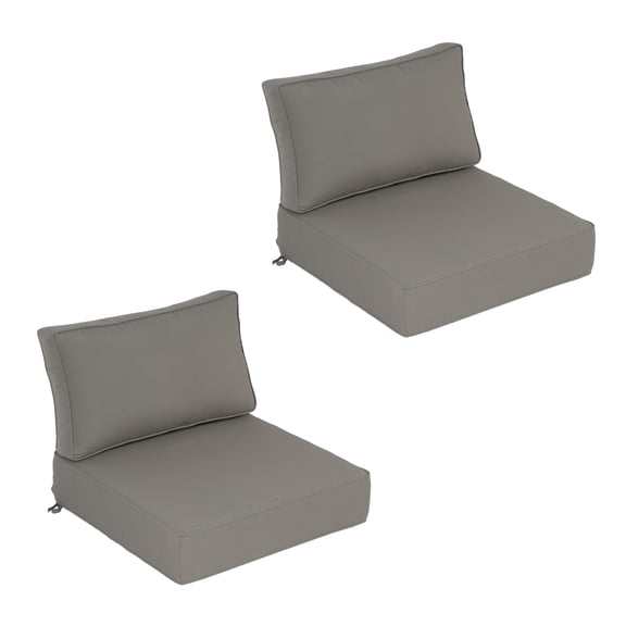 Goodgoods 22"x 24"Outdoor Deep Seat Low Back Cushions, 2-Pack Water & Fade Resistant Patio Chair Cushion, Gray
