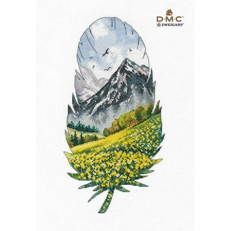 UPC: 4680021532856 | Mountain Field of Flowers Cross Stitch kit Feather Cross Stitch Pattern On Aida 16 Count Canvas Cross Stitch by Oven 1401