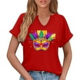 thumbnail image 6 of AUNVITO Women's Carnival V-Neck Short Sleeve T-Shirt with Fun-Themed Print Casual Comfortable Fit, 6 of 6