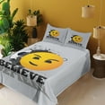 thumbnail image 2 of Emoji Sheet Set, Modern Believe Word with a Determined Face on Splash Effect and Soccer Ball, Fitted & Flat Sheet with Pillowcase Bedding Accent 4 Pcs Set, King, Grey and Pale Orange, by Ambesonne, 2 of 5