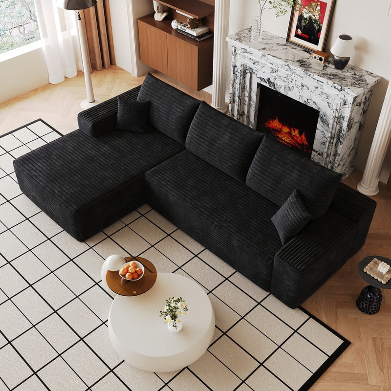 107" Cloud L-Shaped Sectional Sofa with Chaise, Modern Modular Couch with Deep Seat, Plush Corduroy Upholstered Sofa for Living Room, Bedroom & Apartment, No Assembly Required