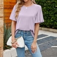 thumbnail image 5 of Vmvidoty Womens Summer Ruffle Short Sleeve Dressy Casual Blouses Mock Neck Tops Work Shirts Purple S, 5 of 7