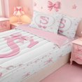 thumbnail image 3 of meiyoeat Pink Coquette Bowknot Zipper Twin Comforter Sets with Fitted Sheet and 2 Pillowcases For Girls,Kids Personalized Letter S Print Zipper Bedding Set,Pink Reversible,4 Pieces, 3 of 7