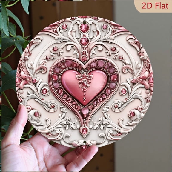1pc Vintage Heart Aluminum Wall Art Sign, 8*8 Inch Round Metal Plaque for Home, Office, Bar, Kitchen Decor - No Battery, Electricity-Free, Ideal for Valentine'S Day, Easter, St Patrick'S Day, Ramadan