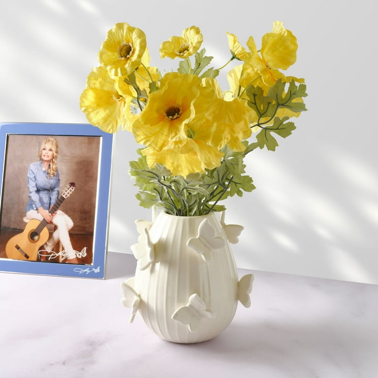 Dolly Parton 7.75 in White Butterfly Ceramic Ridge Vase - Walmart.com