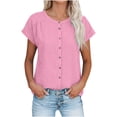thumbnail image 2 of biudgviw Women's Cotton Linen Tops Casual Button Down Shirts Lightweight Short Sleeve Crewneck Work Blouses Office Outfits, 2 of 7
