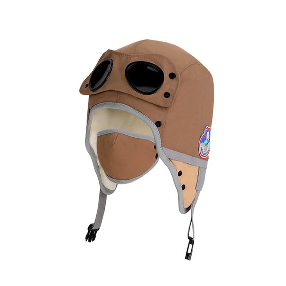 Unisex Winter Trapper Hat, Faux Fur Aviator Style Hat with Fold-Down Ear Flaps & Goggles, Warm Pilot Hat for Motorcycle & Snow Coffee 1pcs