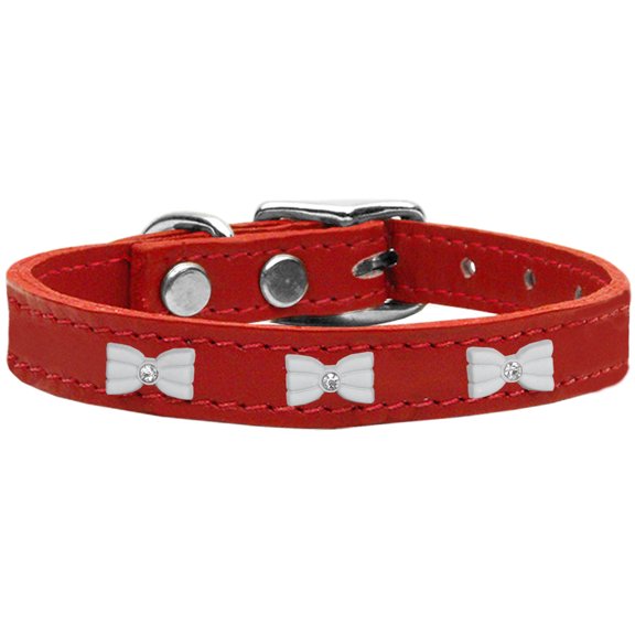 Mirage Pet Products Leather Bow Dog Collar, Red, S