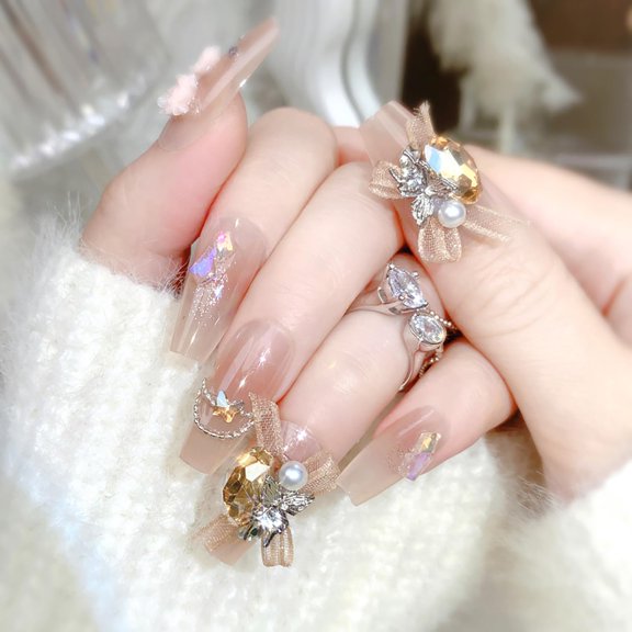 Uñas postizas adhesivas FIEONCIY, tamaño mediano, cuadradas, acabado brillante, set acrílico