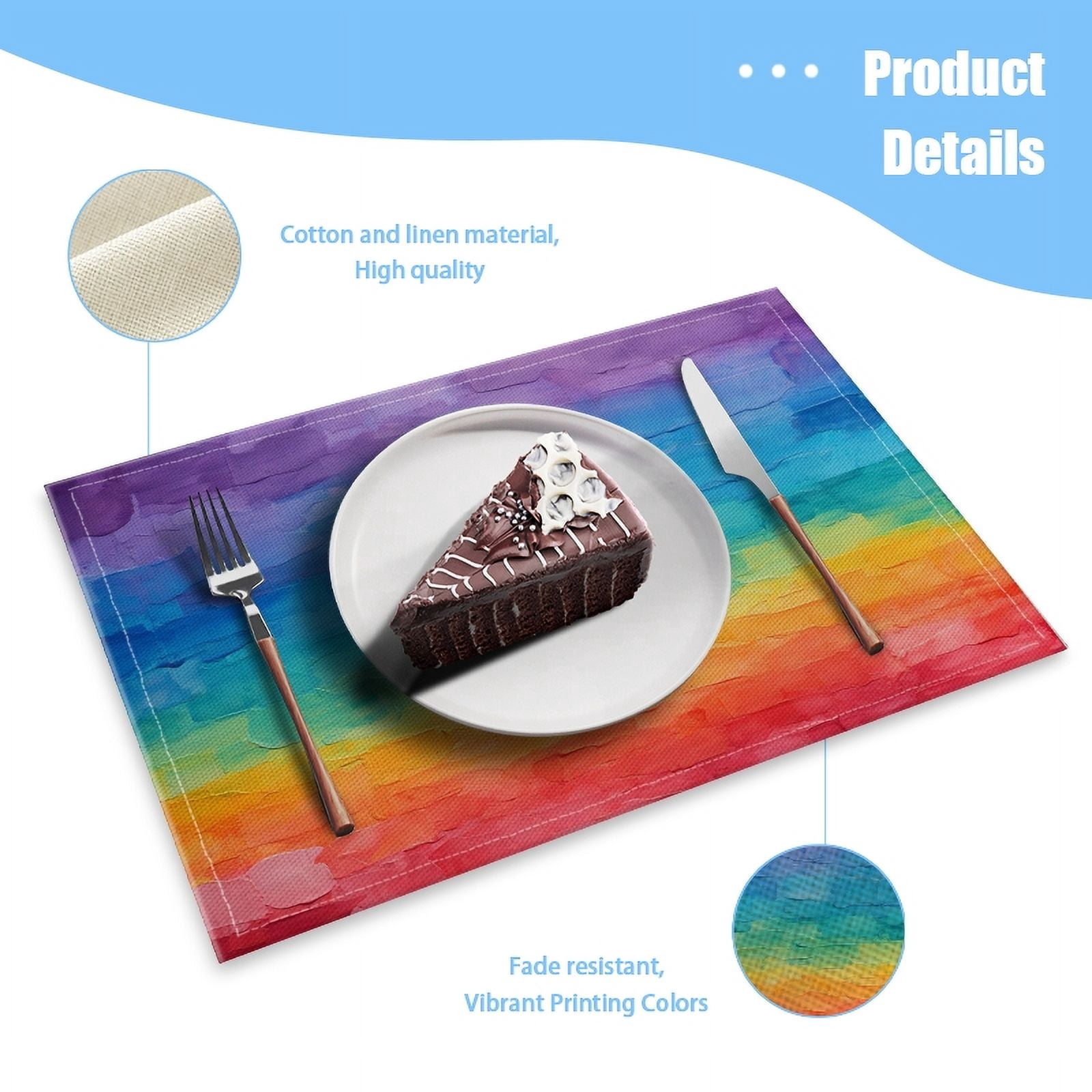 BaHomeck placemats Set of 4 Abstract Rainbow Textured Oil Painting Cotton Linen rectangle Placemats for Kitchen Dining Table Indoor,Outdoor,18*12inch