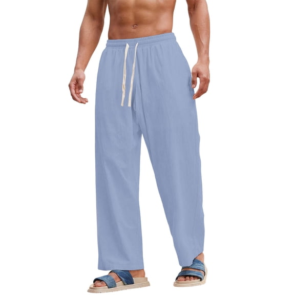 hoksml Men's Lightweight Breathable Casual Wide Leg Pants Solid Color Drawstring Waistband Loose Sports Pants