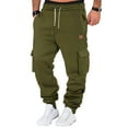 thumbnail image 2 of Bibifish Mens Cargo Pants Autumn Solid Color Drawstring Elastic Waist Jogger Trousers Soft Drop-Crotch Sports Pants With Multiple Pockets, 2 of 5