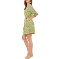 thumbnail image 4 of MODA NOVA Juniors V Neck Floral 3/4 Sleeves Side Pockets Button Dress Green L, 4 of 6