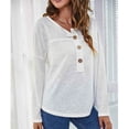 thumbnail image 4 of Blusa de mujer de manga larga con botones y hombros caídos, cuello redondo, moda informal, blusa blanca L, 4 of 7