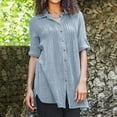 thumbnail image 4 of Womens Cotton Linen Dressy Blouses, 3/4 Sleeve Shirts for Women Lightweight Casual Pleated Solid Color Lapel Button Down T-Shirts, 4 of 6