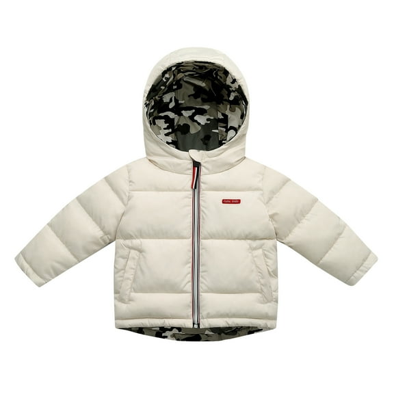LFEOOST Boys Girls Winter Reversible Down Jacket Child Camouflage Hooded Warm Coat Outer Wear for 3-13 Years White 3-4 Years
