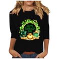 thumbnail image 2 of Meichang T-Shirts Joyeuse Saint-Patrick pour Femmes Manches 3/4 Trèfle à Quatre Feuilles T-Shirts Graphiques Décontractés Imprimés Col Rond Vert Chanceux, 2 of 4
